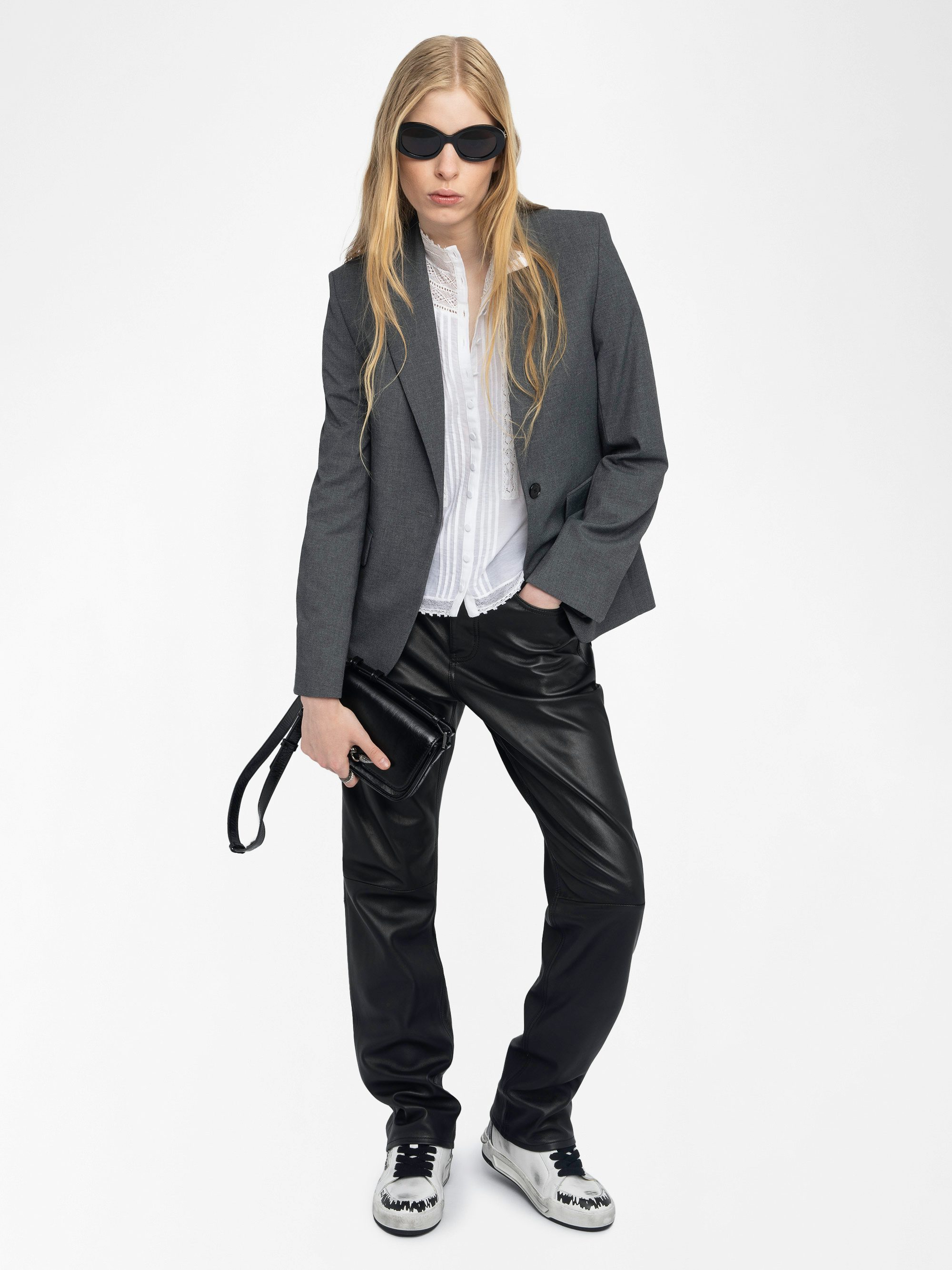Vavy Blazer - Structured straight-cut tailored blazer with skull rhinestones and button fastening.